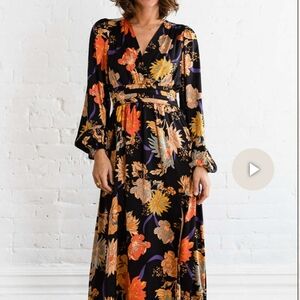 Pinch Orange Wrap Tie Front Long Sleeve Dress